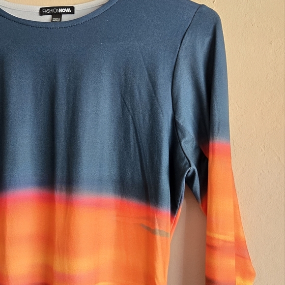 Fashion Nova Desert Sunset Mini Bodycon Longsleeve Dress - Multi Color - Picture 5 of 11